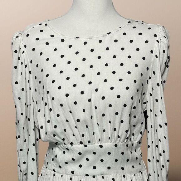 AFRM Lightweight Polka Dot Dress, Bishop Sleeves, Open Back Design, Size M - Picture 2 of 10